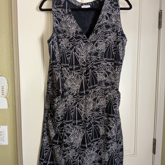J.Jill Navy Blue Dress-Sailboats Size Large - Picture 1 of 6